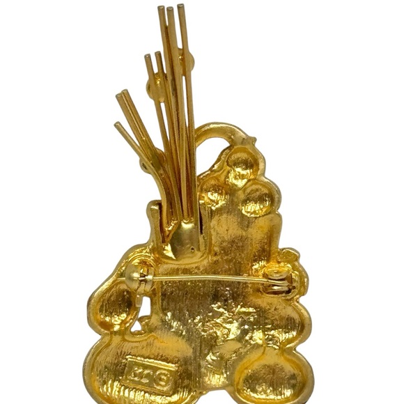 Signed KC Fall Autumn Brooch with Rhinestones Pumpkins Apples in a Basket Squash - Picture 2 of 4